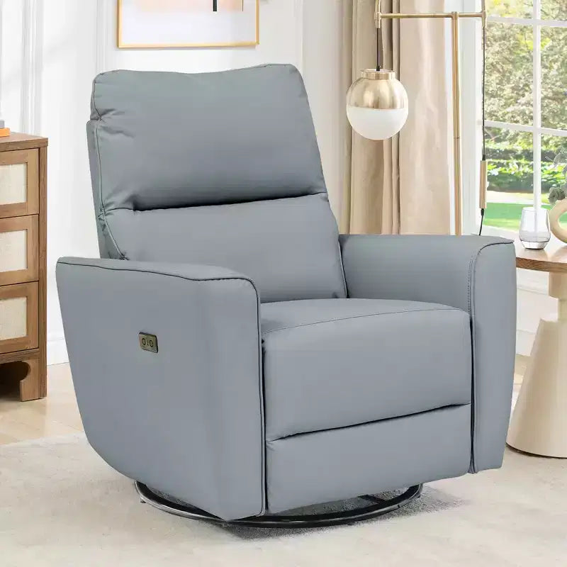Poltrona reclinabile girevole oversize, divano reclinabile da asilo in ecopelle imbottito, divano singolo a dondolo