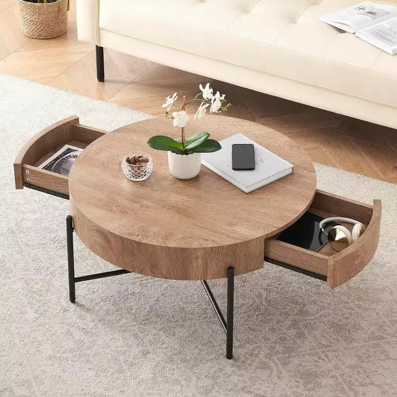 Tavolino da Caffè con Piano Sollevabile e Contenitore, Tavolino Laterale Moderno di Metà Secolo e Tavolino Centrale Rustico in Legno