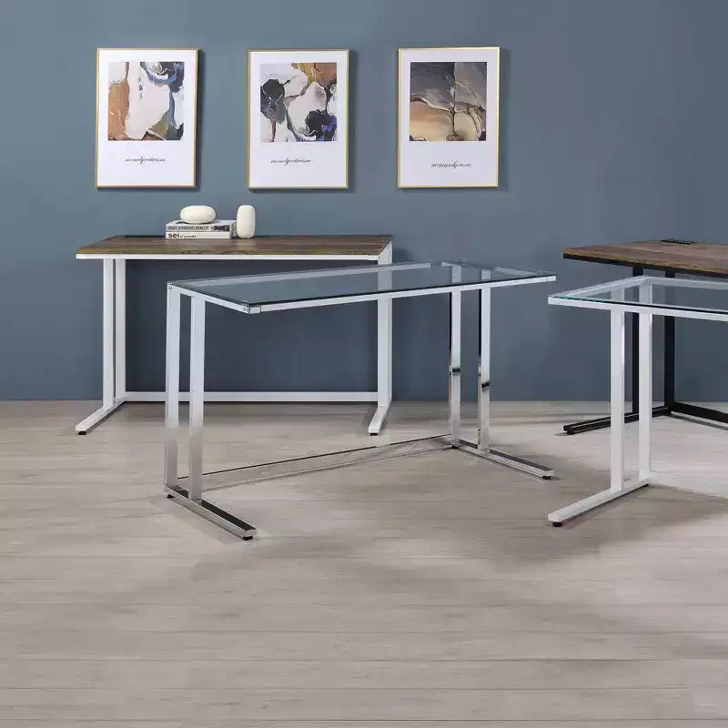 HomeStock Scrivanie per computer in legno color grigio alte 73,6 cm con ripiano a giorno