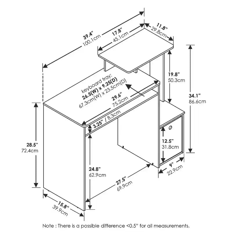 HomeStock Scrivania per computer in legno bianca con ripiano portaoggetti aperto, 73,66 cm di altezza