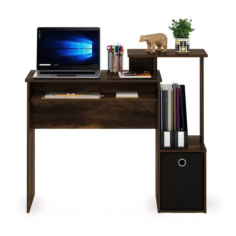 HomeStock Scrivania per computer in legno bianca con ripiano portaoggetti aperto, 73,66 cm di altezza