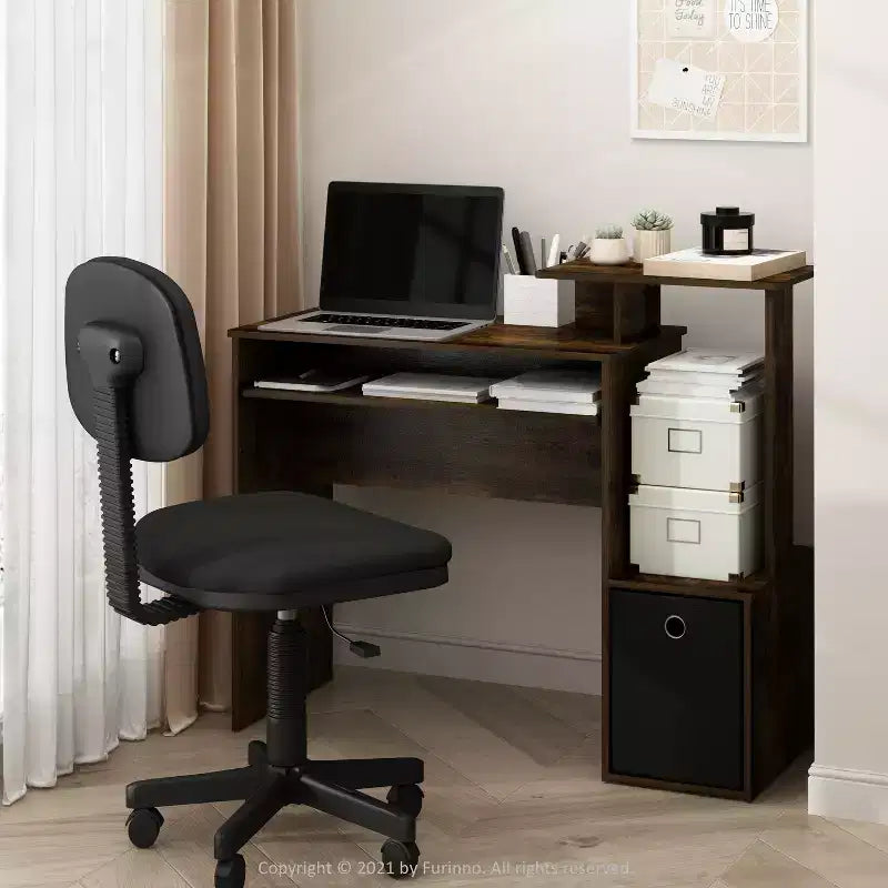 HomeStock Scrivania per computer in legno bianca con ripiano portaoggetti aperto, 73,66 cm di altezza