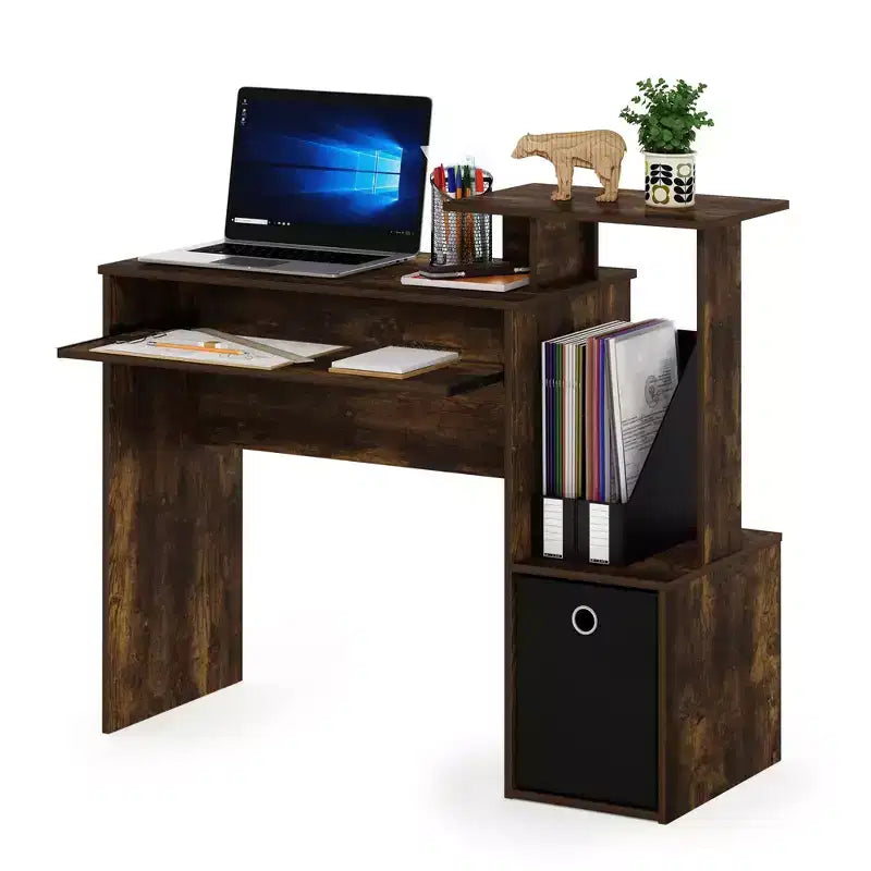 HomeStock Scrivania per computer in legno bianca con ripiano portaoggetti aperto, 73,66 cm di altezza