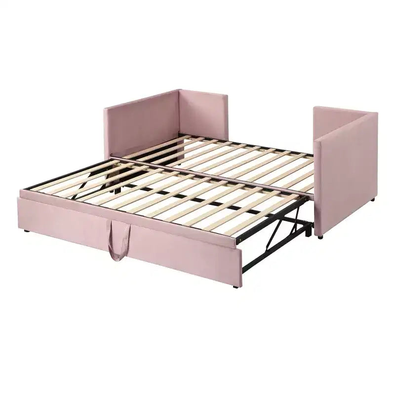 Divano letto imbottito con letto estraibile a scomparsa, Struttura letto singolo in legno con letto estraibile estensibile, Divano letto a capitonné