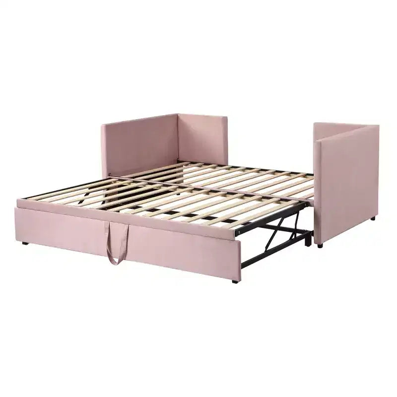 Divano letto imbottito con letto estraibile a scomparsa, Struttura letto singolo in legno con letto estraibile estensibile, Divano letto a capitonné