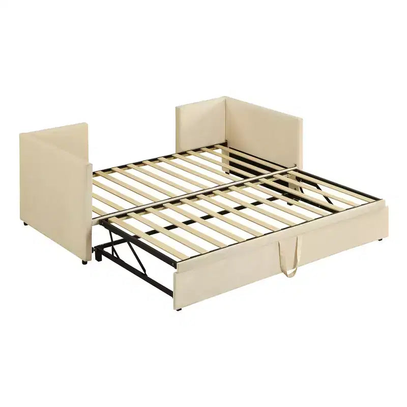 Divano letto imbottito con letto estraibile a scomparsa, Struttura letto singolo in legno con letto estraibile estensibile, Divano letto a capitonné