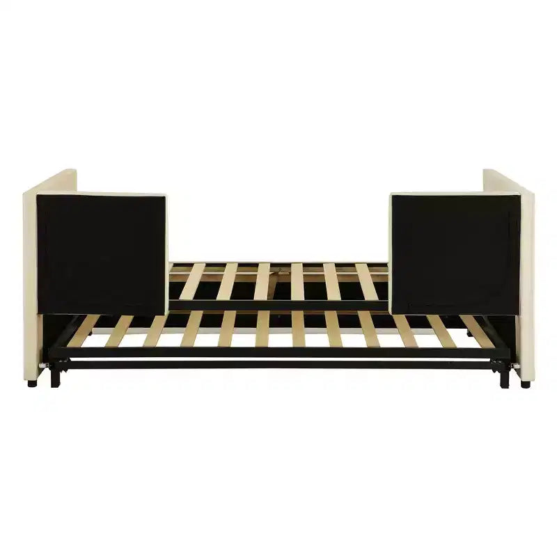 Divano letto imbottito con letto estraibile a scomparsa, Struttura letto singolo in legno con letto estraibile estensibile, Divano letto a capitonné