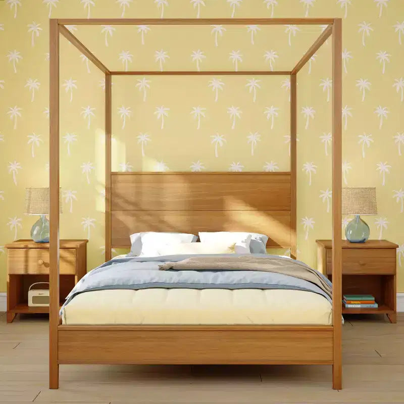 Letto a Baldacchino Haven con Palo Quadrato e Testiera in Legno (Queen)