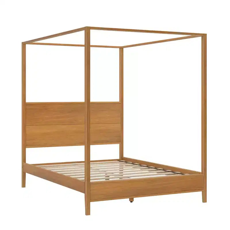 Letto a Baldacchino Haven con Palo Quadrato e Testiera in Legno (Queen)