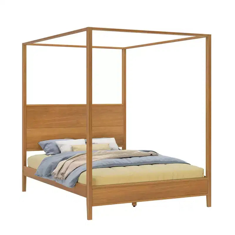 Letto a Baldacchino Haven con Palo Quadrato e Testiera in Legno (Queen)