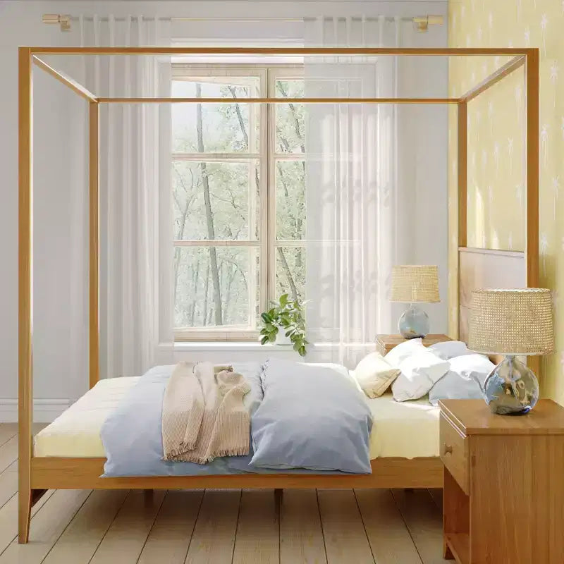 Letto a Baldacchino Haven con Palo Quadrato e Testiera in Legno (Queen)