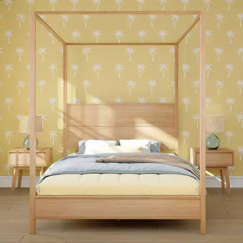 Letto a Baldacchino Haven con Palo Quadrato e Testiera in Legno (Queen)