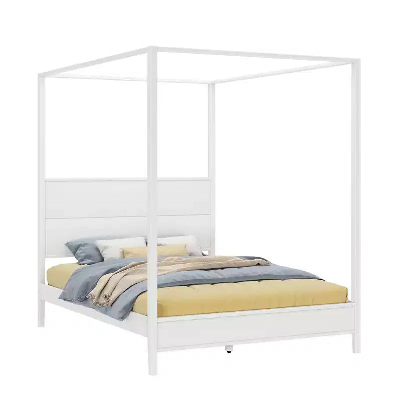 Letto a Baldacchino Haven con Palo Quadrato e Testiera in Legno (Queen)
