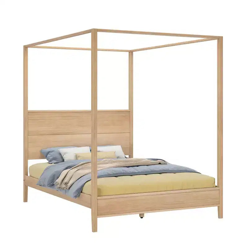 Letto a Baldacchino Haven con Palo Quadrato e Testiera in Legno (Queen)