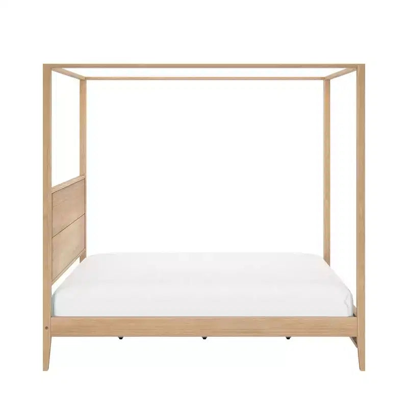 Letto a Baldacchino Haven con Palo Quadrato e Testiera in Legno (Queen)
