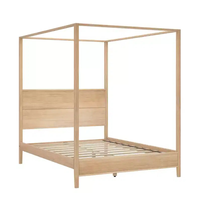 Letto a Baldacchino Haven con Palo Quadrato e Testiera in Legno (Queen)