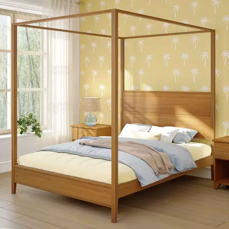 Letto a Baldacchino Haven con Palo Quadrato e Testiera in Legno (Queen)