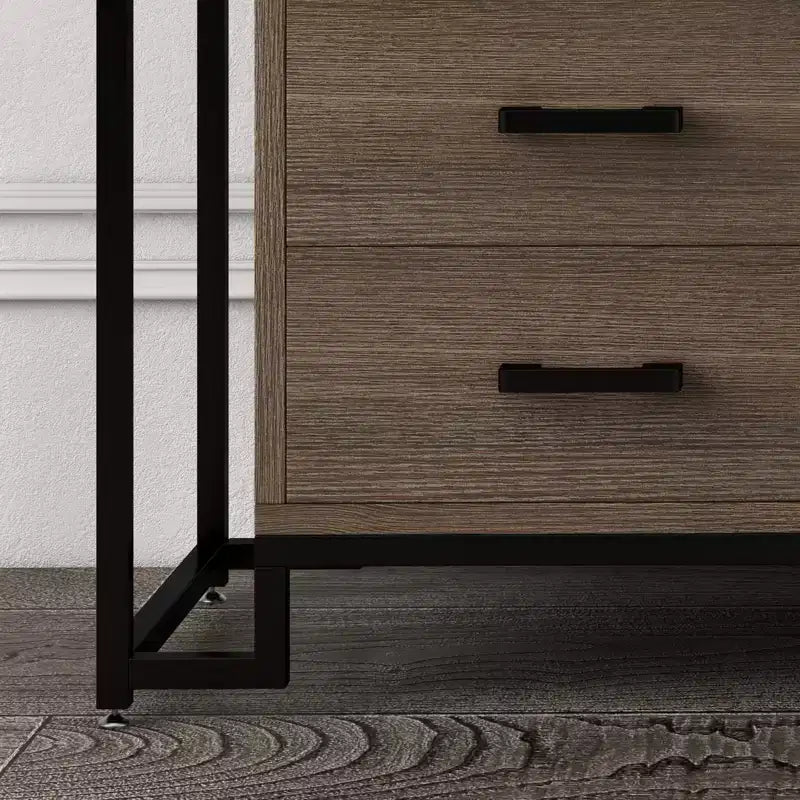 Mobile contenitore, sei cassetti, vetro temperato e base in legno, robusto telaio in acciaio e cassetti spaziosi, adatto per soggiorno, ingresso, camera da letto.