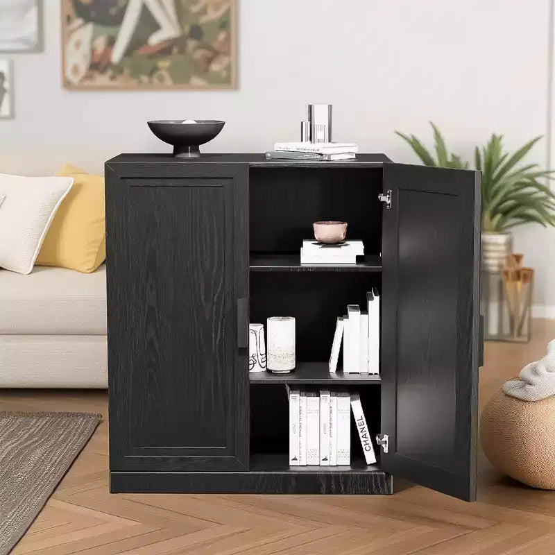 PexFix Armadietto dispensa in legno 36, credenza moderna con 2 ante e ripiano regolabile per soggiorno, sala da pranzo, ingresso, nero