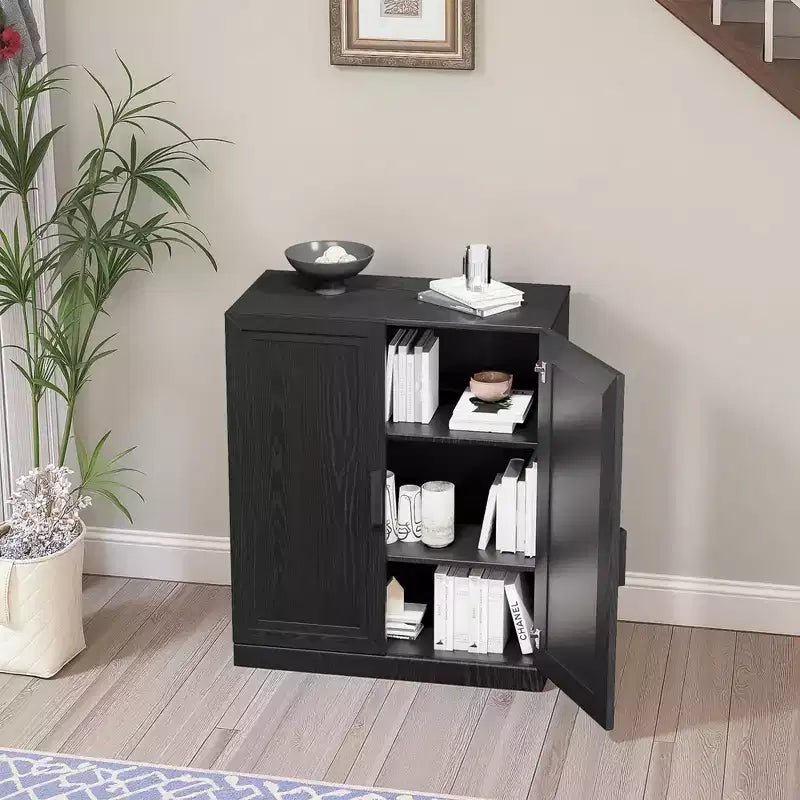 PexFix Armadietto dispensa in legno 36, credenza moderna con 2 ante e ripiano regolabile per soggiorno, sala da pranzo, ingresso, nero