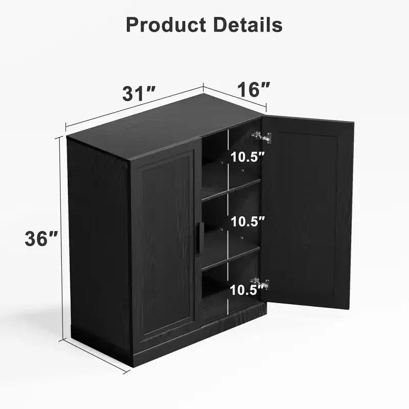 PexFix Armadietto dispensa in legno 36, credenza moderna con 2 ante e ripiano regolabile per soggiorno, sala da pranzo, ingresso, nero