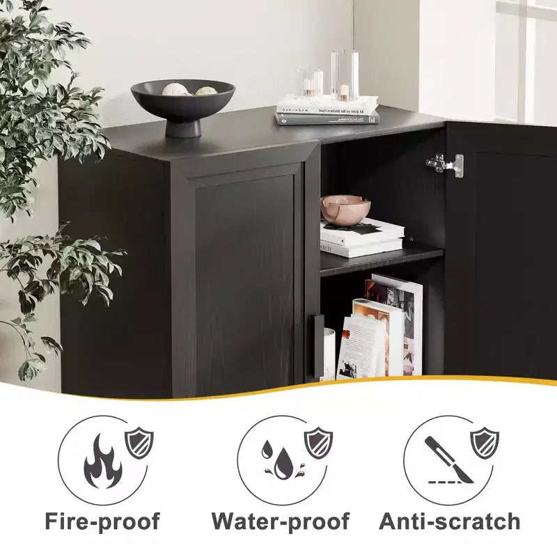 PexFix Armadietto dispensa in legno 36, credenza moderna con 2 ante e ripiano regolabile per soggiorno, sala da pranzo, ingresso, nero