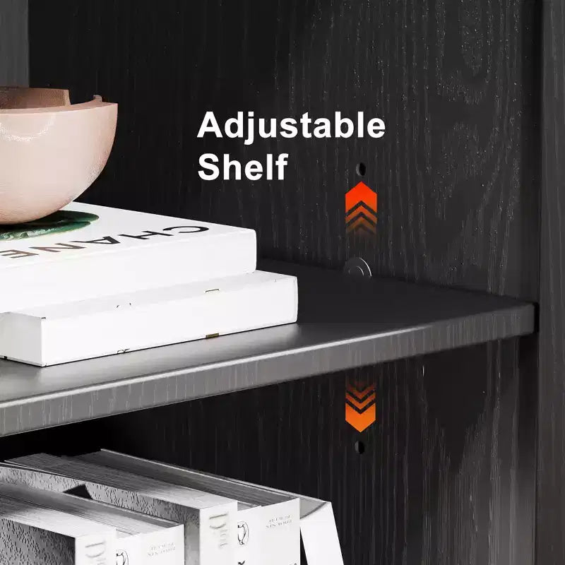 PexFix Armadietto dispensa in legno 36, credenza moderna con 2 ante e ripiano regolabile per soggiorno, sala da pranzo, ingresso, nero