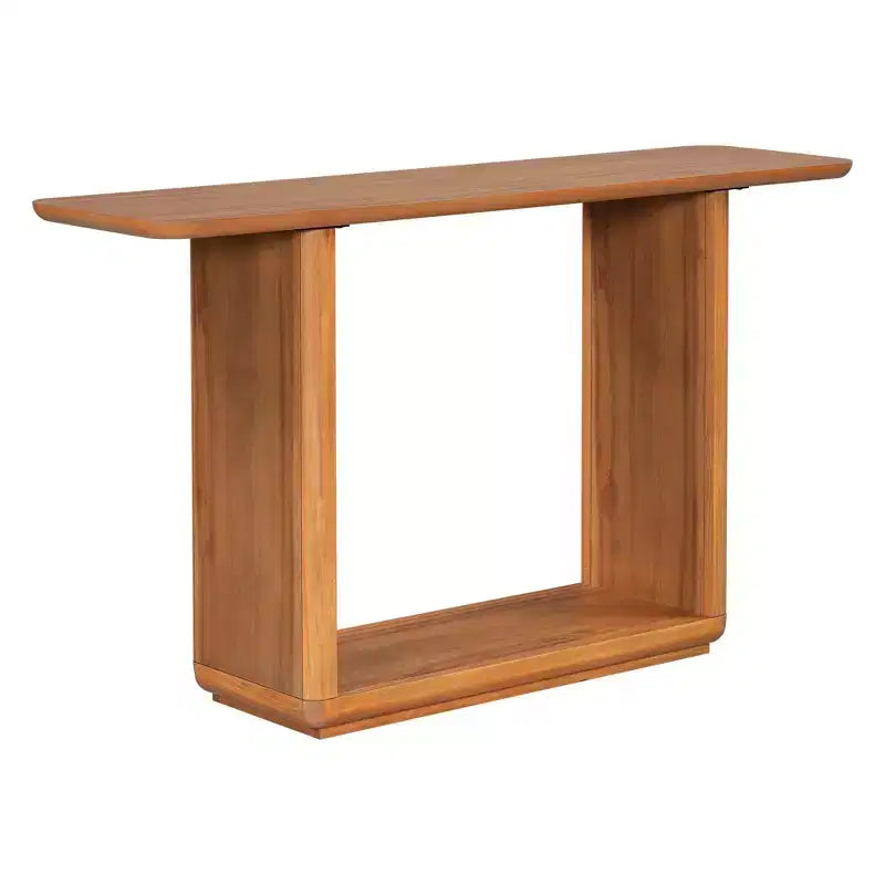 Consolle Okak in Legno Naturale con Base a U, Tavolo da Ingresso ad Angoli Curvi per Soggiorno, Corridoio
