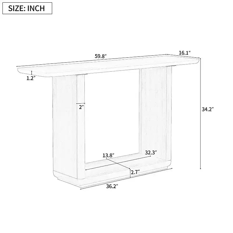 Consolle Okak in Legno Naturale con Base a U, Tavolo da Ingresso ad Angoli Curvi per Soggiorno, Corridoio