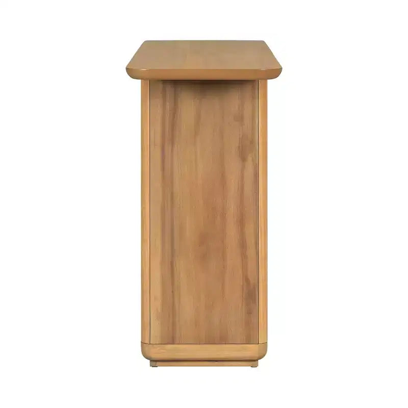 Consolle Okak in Legno Naturale con Base a U, Tavolo da Ingresso ad Angoli Curvi per Soggiorno, Corridoio