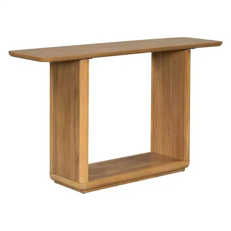 Consolle Okak in Legno Naturale con Base a U, Tavolo da Ingresso ad Angoli Curvi per Soggiorno, Corridoio