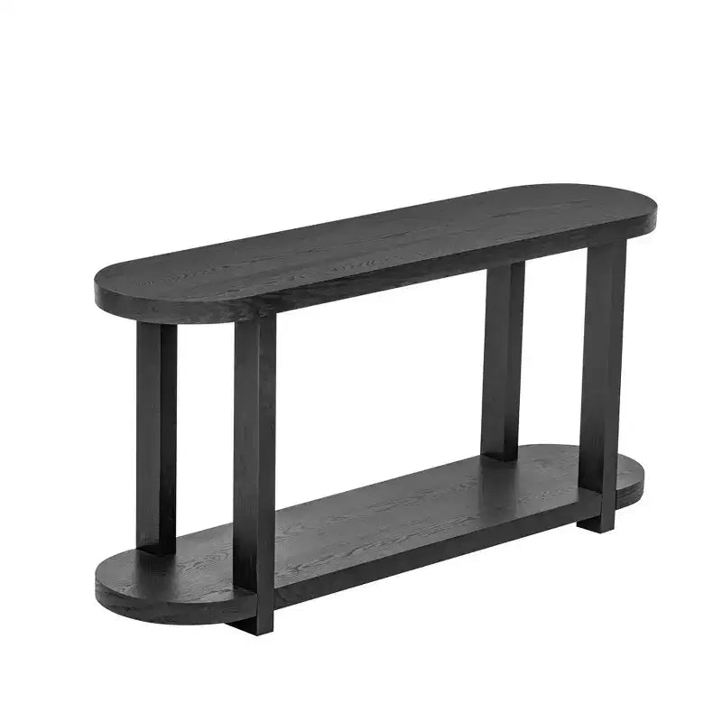 Tavolo consolle ovale Okak a 2 ripiani minimalista in impiallacciatura di frassino con piano affusolato, tavolo da ingresso moderno per studio, corridoio, soggiorno