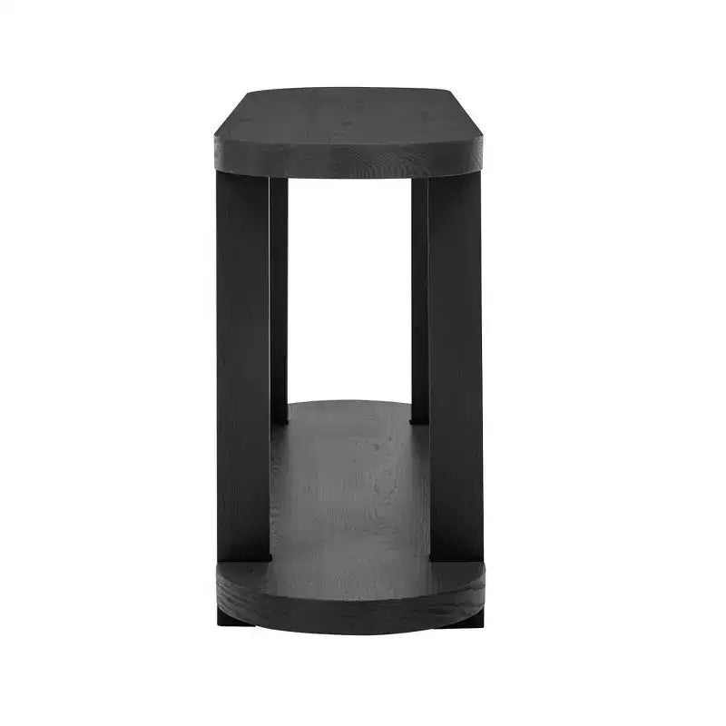 Tavolo consolle ovale Okak a 2 ripiani minimalista in impiallacciatura di frassino con piano affusolato, tavolo da ingresso moderno per studio, corridoio, soggiorno