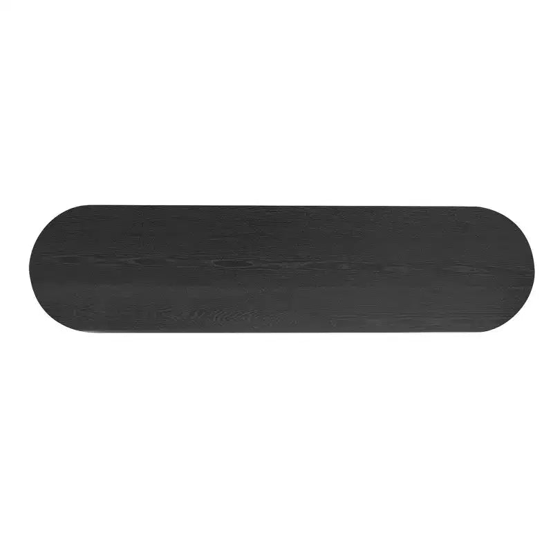 Tavolo consolle ovale Okak a 2 ripiani minimalista in impiallacciatura di frassino con piano affusolato, tavolo da ingresso moderno per studio, corridoio, soggiorno