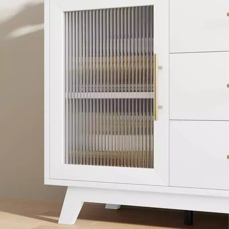 Credenza a Buffet, Mobile da Cucina con 2 Ante Scanalate e 3 Cassetti, Mobile Bar Moderno con Scaffale Regolabile per Soggiorno, Sala da Pranzo