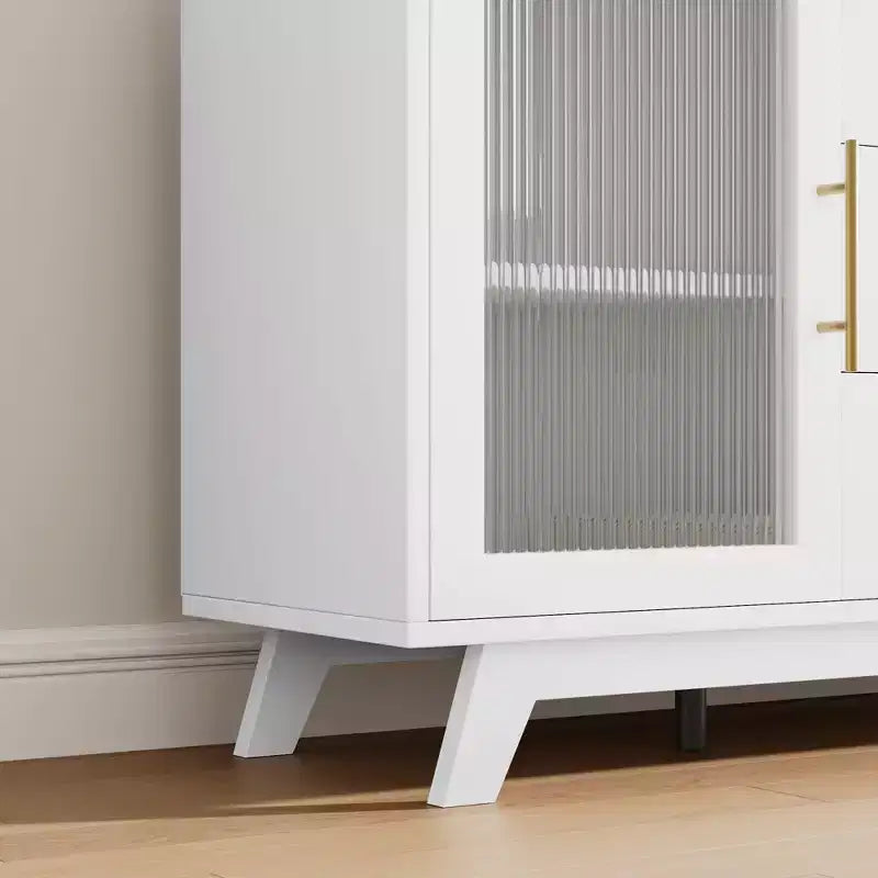Credenza a Buffet, Mobile da Cucina con 2 Ante Scanalate e 3 Cassetti, Mobile Bar Moderno con Scaffale Regolabile per Soggiorno, Sala da Pranzo