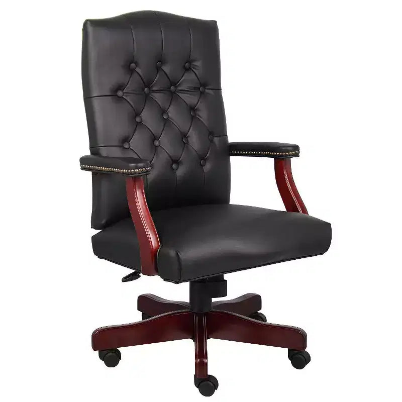 Sedia da ufficio HomeStock, altezza regolabile 104 cm, seduta in materiale Caresoft nero con rotelle/ruote