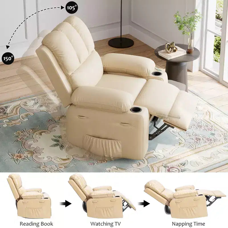 COZONY Recliner Chair with 360 Swivel Rocker, PU Leather Lazy Chair with Cup Holders for Living Room