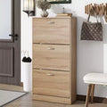 GDFStudio Enzo Modern 24 Wooden Shoe Storage Cabinet with Silver Handles and 3 Flip Drawers