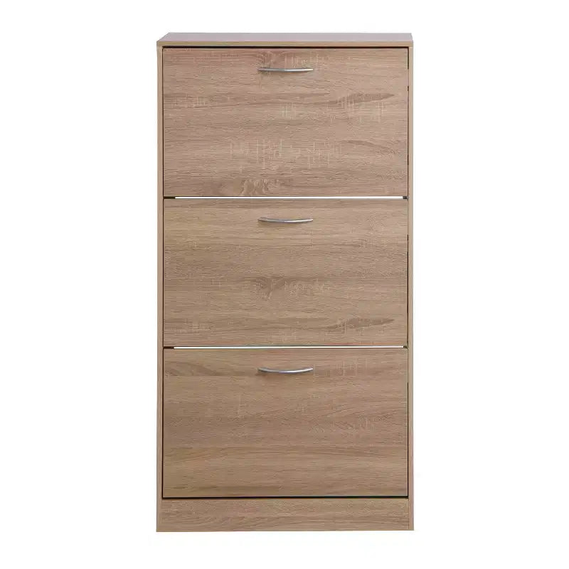 GDFStudio Enzo Mobile Scarpiera Moderno 24 in Legno con Maniglie Argentate e 3 Cassetti a Ribalta