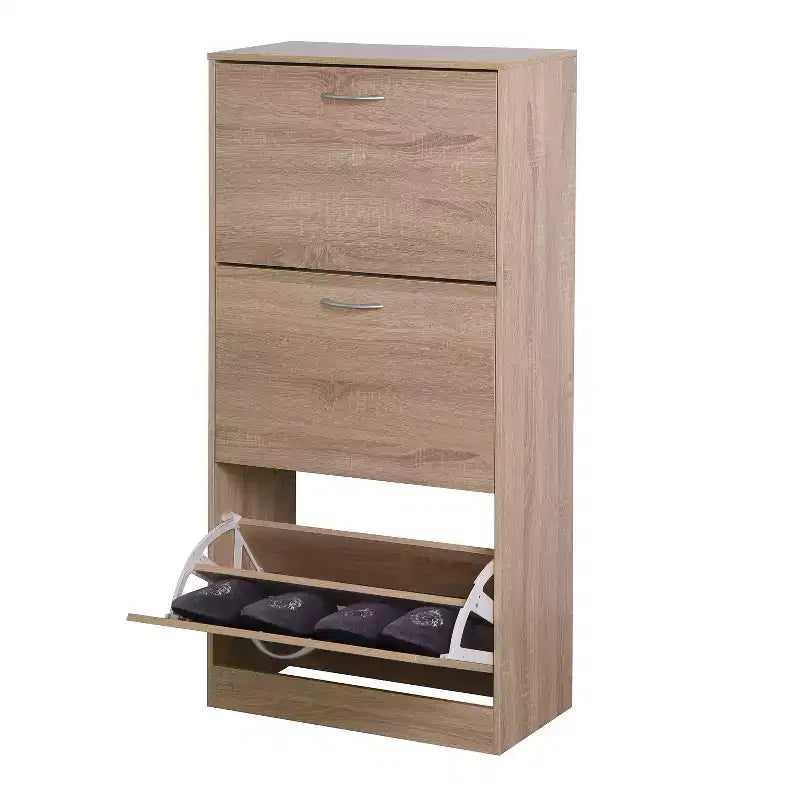 GDFStudio Enzo Mobile Scarpiera Moderno 24 in Legno con Maniglie Argentate e 3 Cassetti a Ribalta