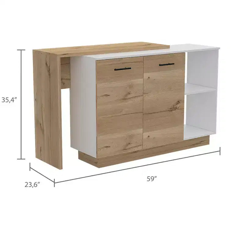 Okak Isola da Cucina Moderna con Design Unico del Piano, Tavolo Isola da Cucina con 2 Ripiani, 1 Cassetto e 3 Scomparti, Organizer da Banco