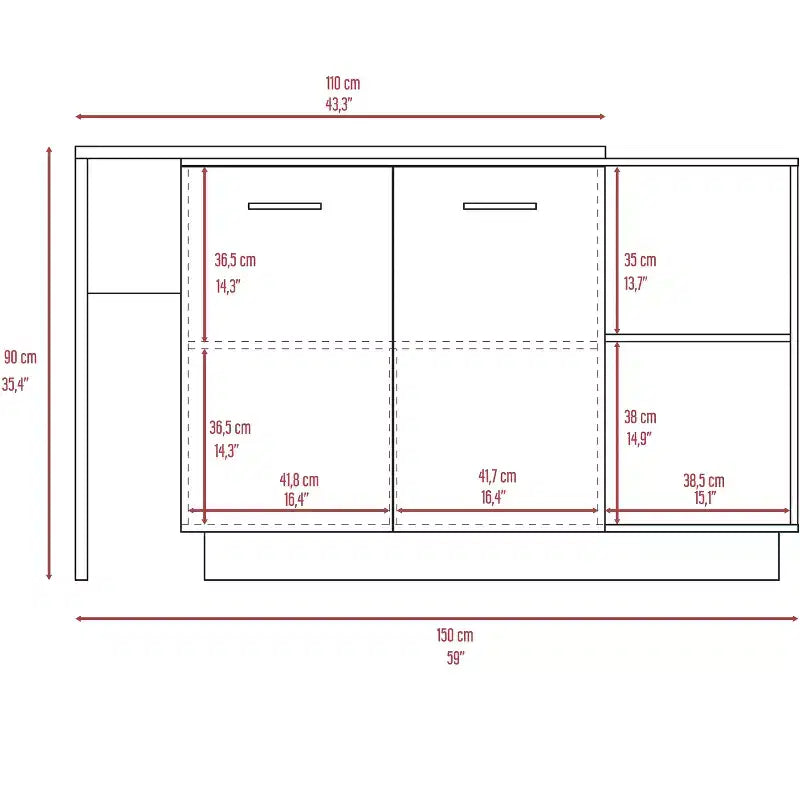 Okak Isola da Cucina Moderna con Design Unico del Piano, Tavolo Isola da Cucina con 2 Ripiani, 1 Cassetto e 3 Scomparti, Organizer da Banco