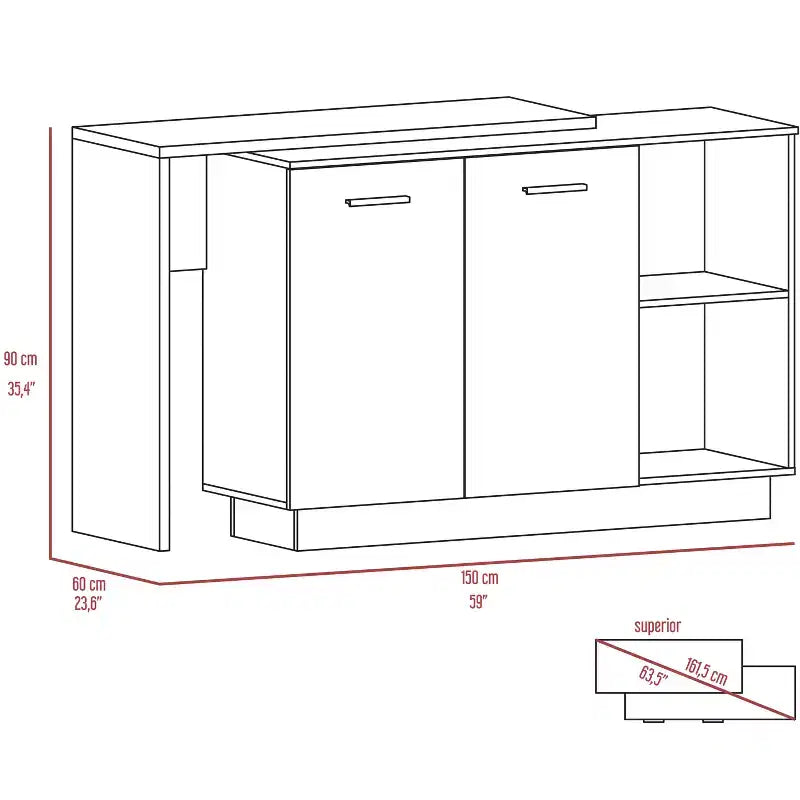 Okak Isola da Cucina Moderna con Design Unico del Piano, Tavolo Isola da Cucina con 2 Ripiani, 1 Cassetto e 3 Scomparti, Organizer da Banco