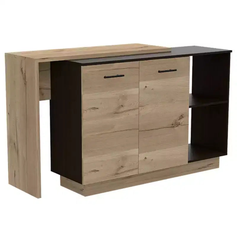 Okak Isola da Cucina Moderna con Design Unico del Piano, Tavolo Isola da Cucina con 2 Ripiani, 1 Cassetto e 3 Scomparti, Organizer da Banco