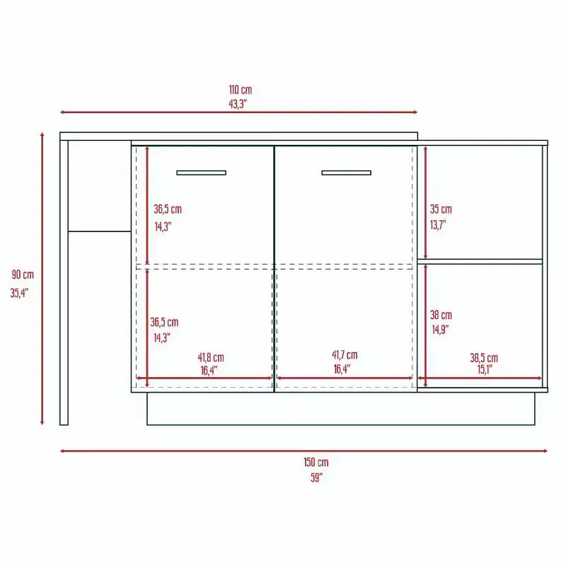 Okak Isola da Cucina Moderna con Design Unico del Piano, Tavolo Isola da Cucina con 2 Ripiani, 1 Cassetto e 3 Scomparti, Organizer da Banco