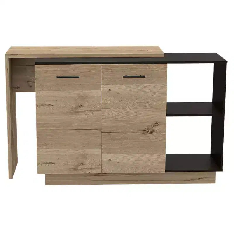 Okak Isola da Cucina Moderna con Design Unico del Piano, Tavolo Isola da Cucina con 2 Ripiani, 1 Cassetto e 3 Scomparti, Organizer da Banco