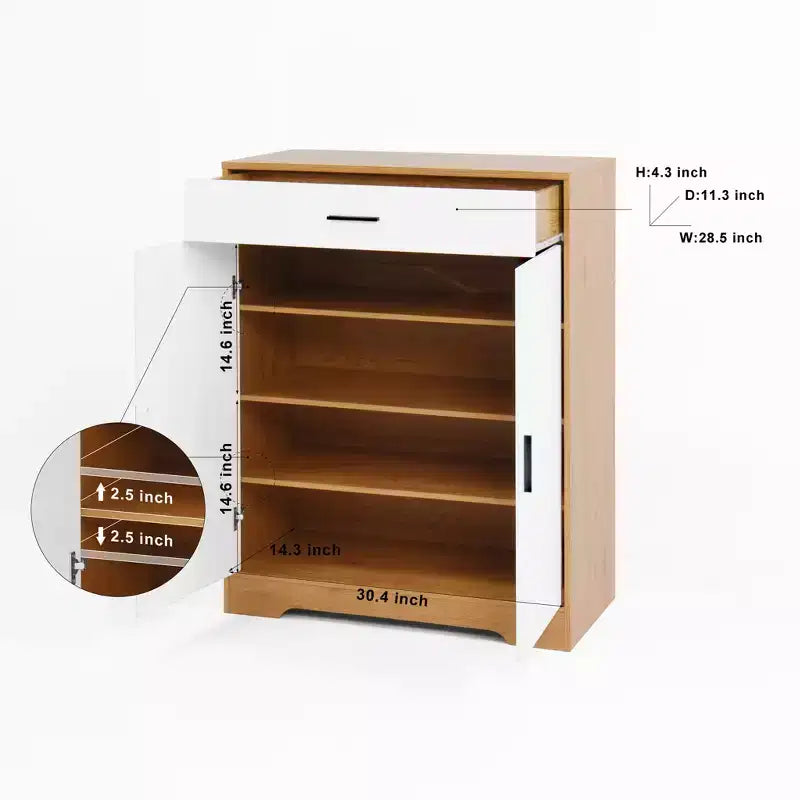 GDFStudio Tyra 31 Mobiletto Moderno in Legno con 4 Ripiani Porta Scarpe, 1 Cassetto e Ripiani Regolabili