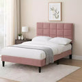 Royal Hampton Full Bed, Tufted Pink Linen Upholstery, Biscuit Tufted Stitch