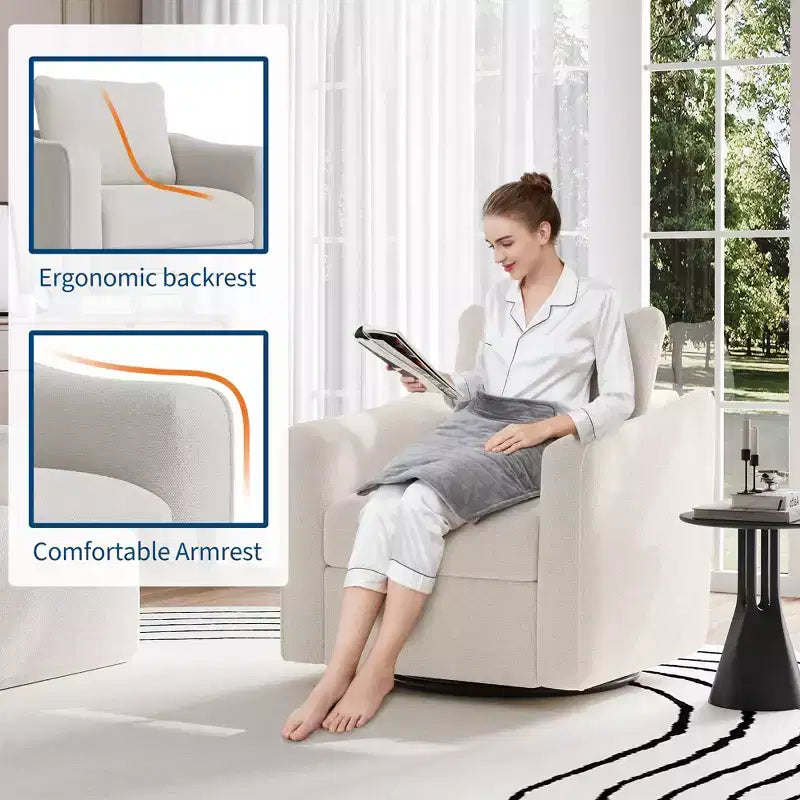 Poltrona girevole per soggiorno, poltrona moderna in lino imbottita, base in acciaio che supporta fino a 200 kg, sedia da lettura con schienale ergonomico